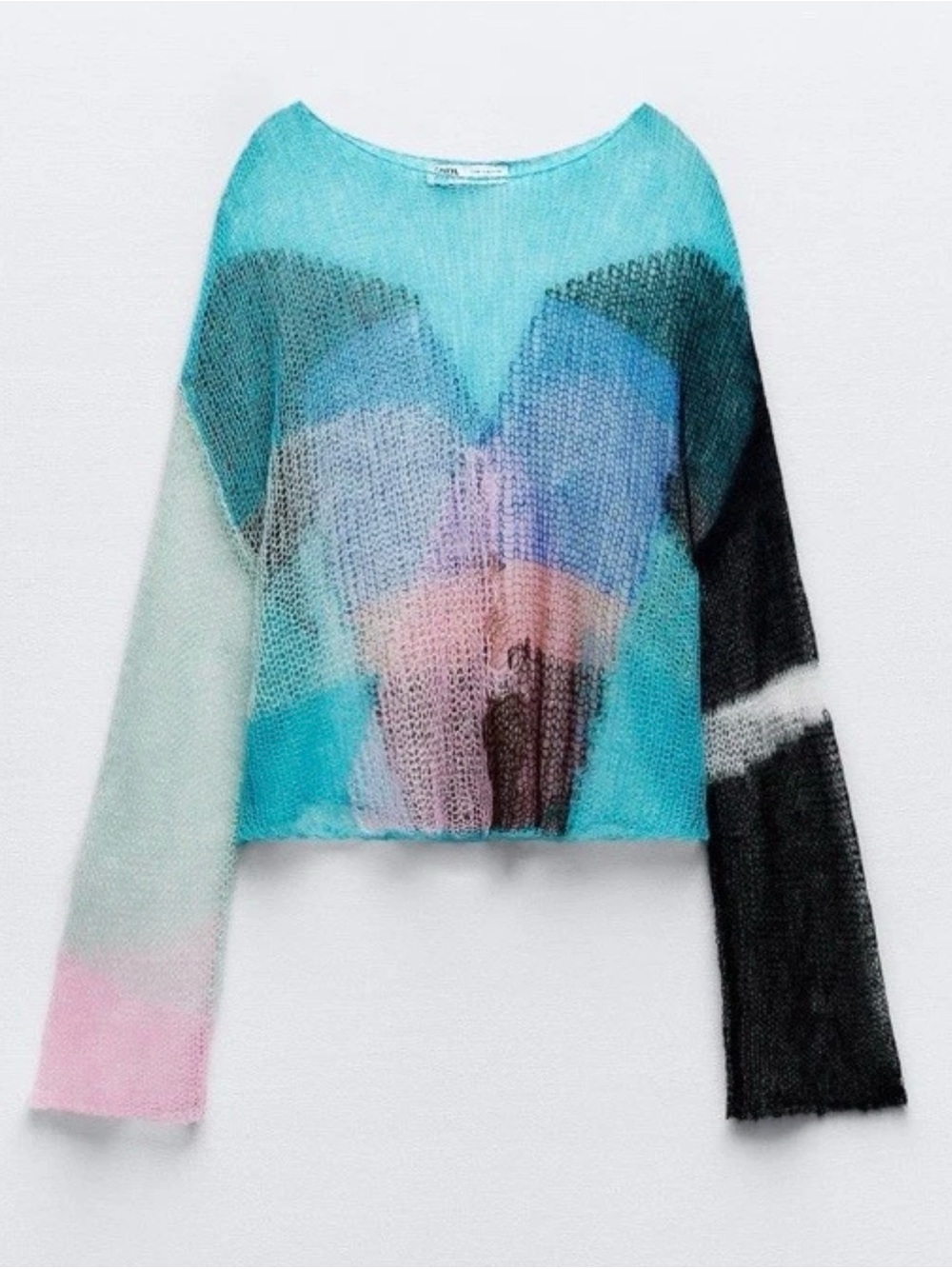 NWT ZARA colorblock Alpaca & Wool  open knit sheer sweater size Medium